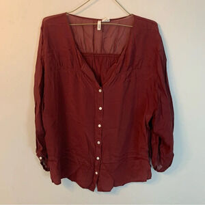 Covet Burgundy  100% Silk Button Down Shirt Blouse L
